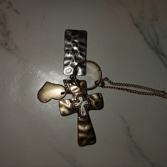 Gold Cross Pendant Necklace With Heart And Quotes - Picture 1 of 3